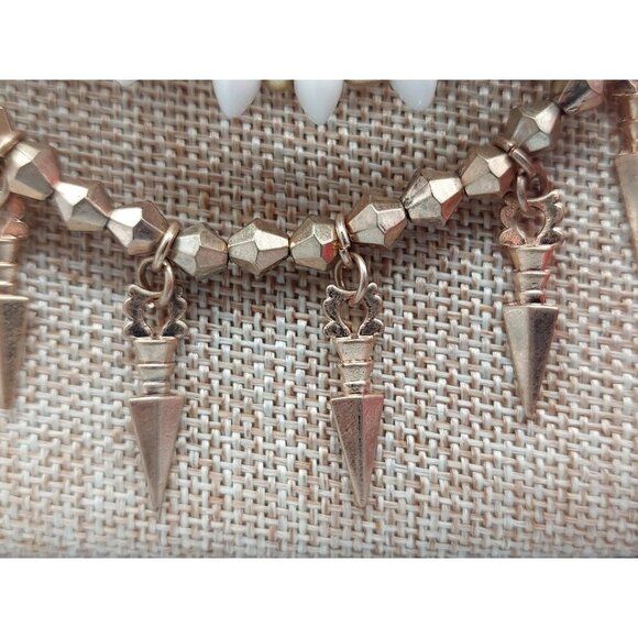 Plunder Multi-Layered Gold Tone &amp; White Beaded Necklace With Spiked Charms - Picture 4 of 9